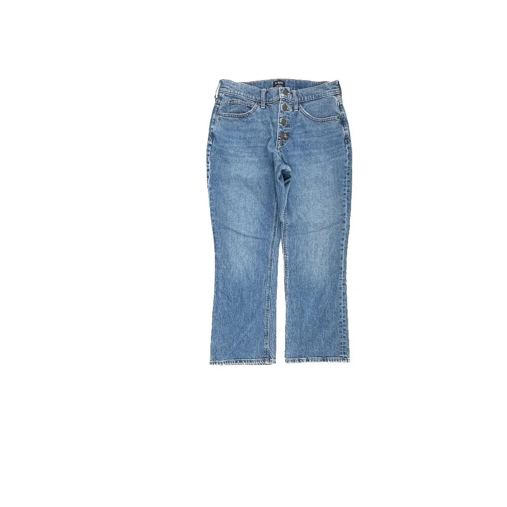 J.Crew Mid Rise Flare Crop Button Fly Women's size 28 Medium Blue Denim Jeans